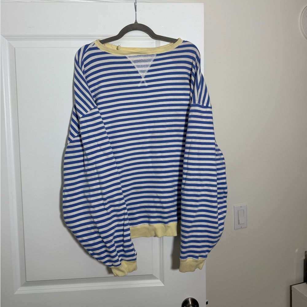 Free people blue/white yellow striped crewneck